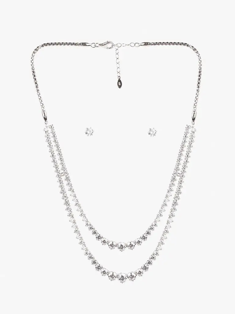 2 ROW SOLITAIRE NECKLACE WITH EARRINGS