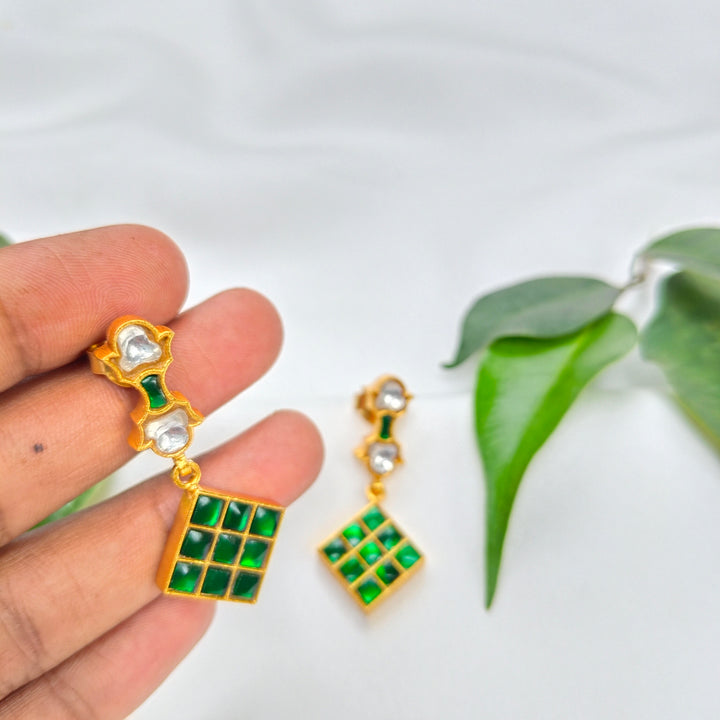 Emerald Mosaic Gold Drop Earrings