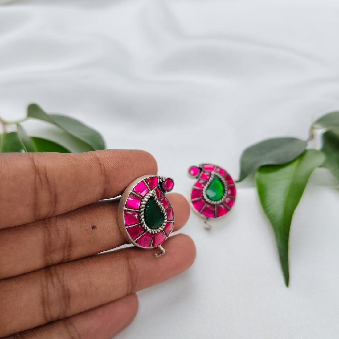 Crimson & Emerald Hoop Earrings