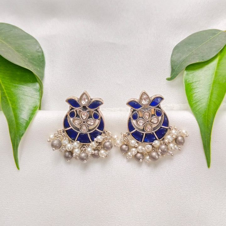 Moonlit Sapphire Silver Chandbali Earrings