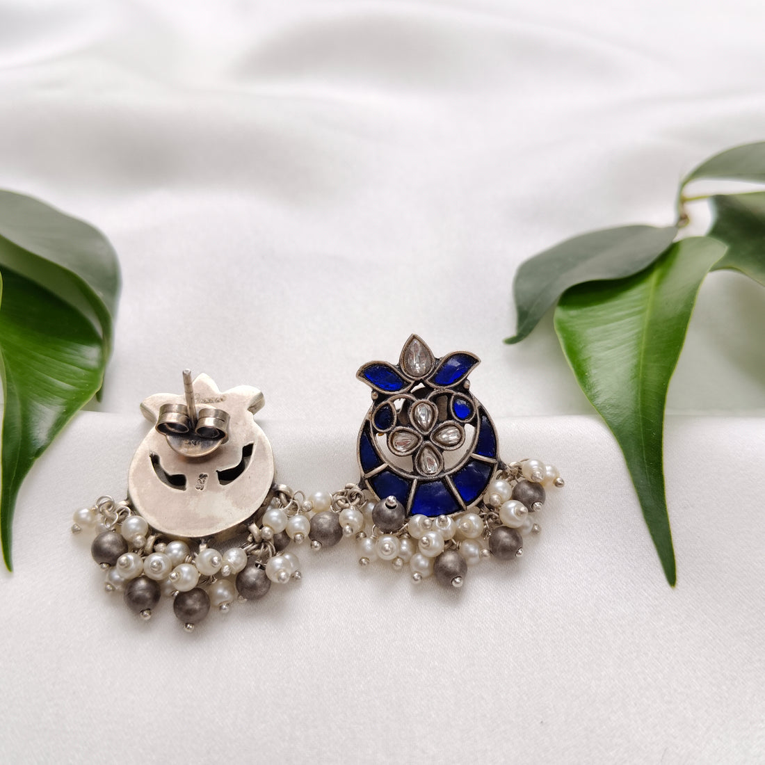 Moonlit Sapphire Silver Chandbali Earrings