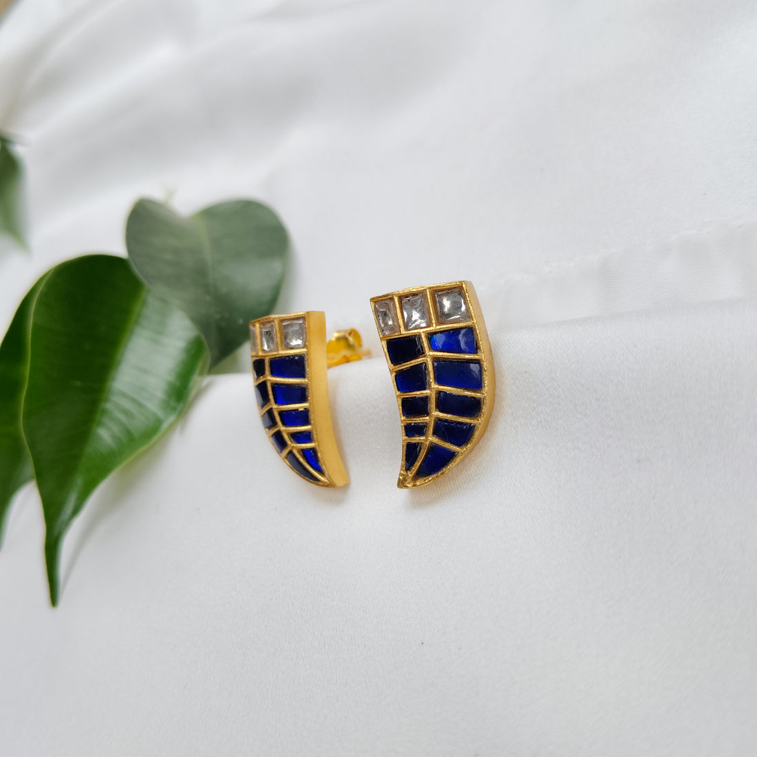 Modern Crescent Kundan and Enamel Earring