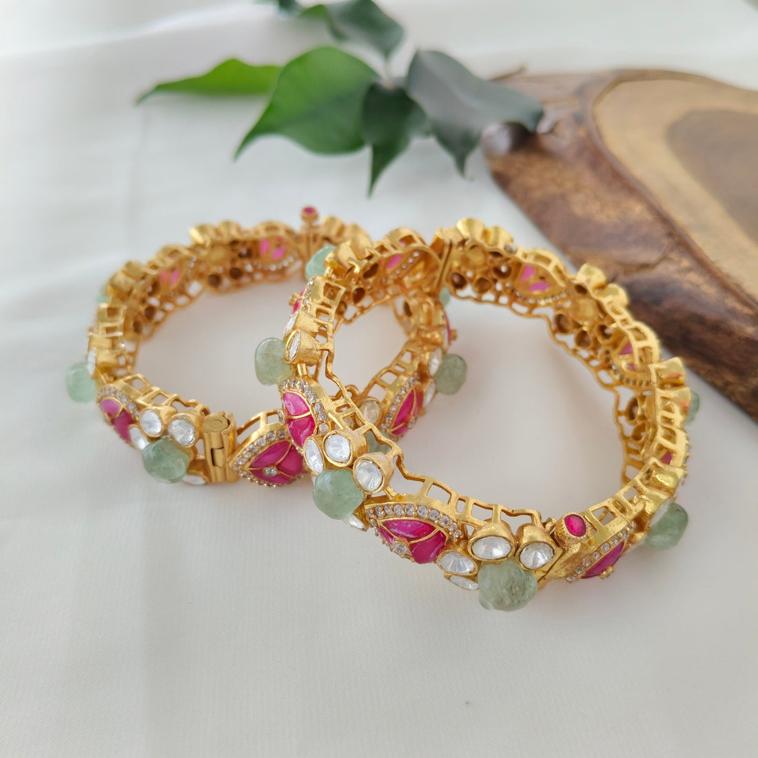 Floral Enamel and Diamond Bangle