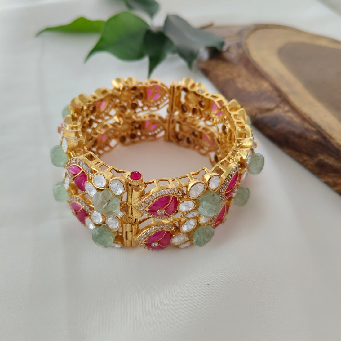 Floral Enamel and Diamond Bangle