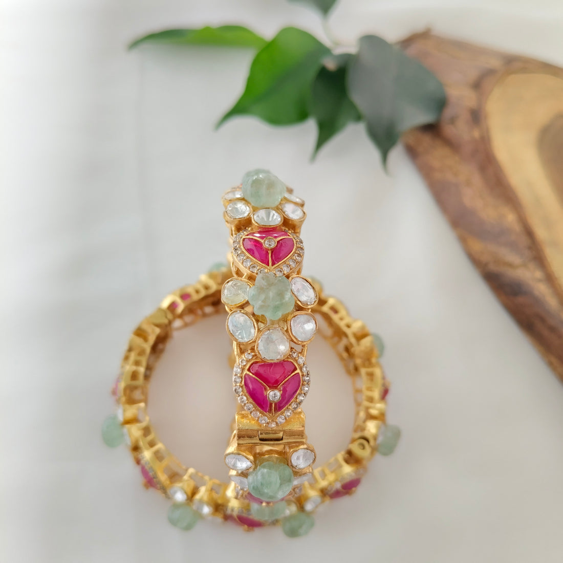 Floral Enamel and Diamond Bangle