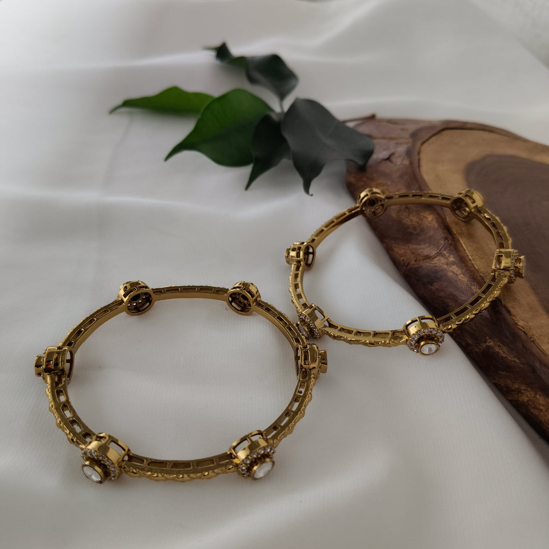 Diamond-Studded Gold Bangle Set