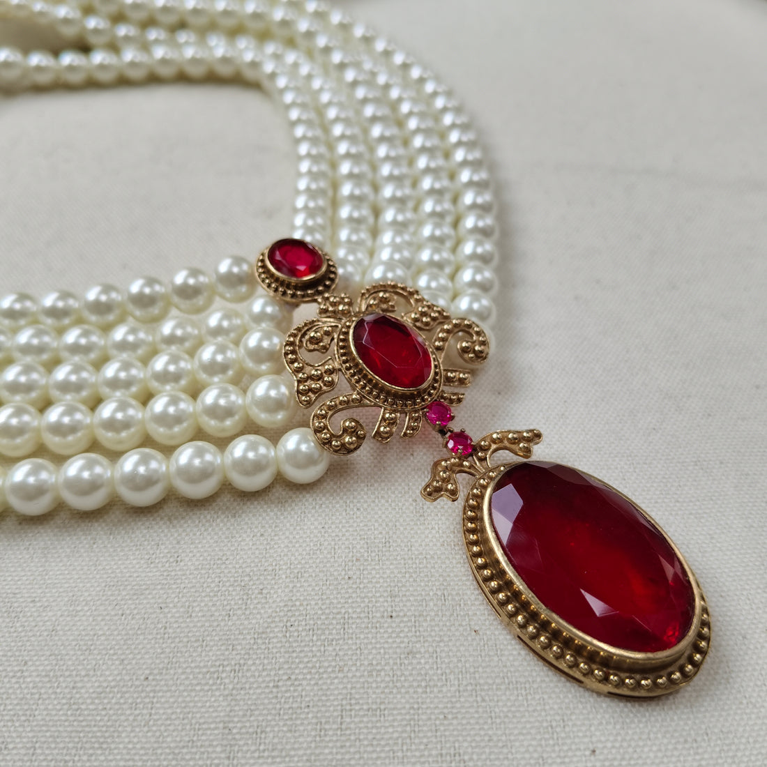 Pearl and Gemstone Necklace Red