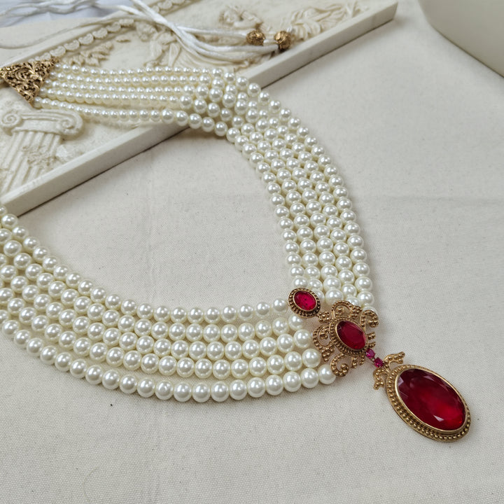 Pearl and Gemstone Necklace Red