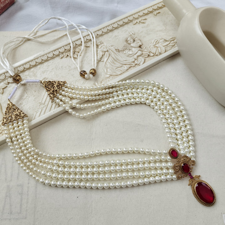 Pearl and Gemstone Necklace Red