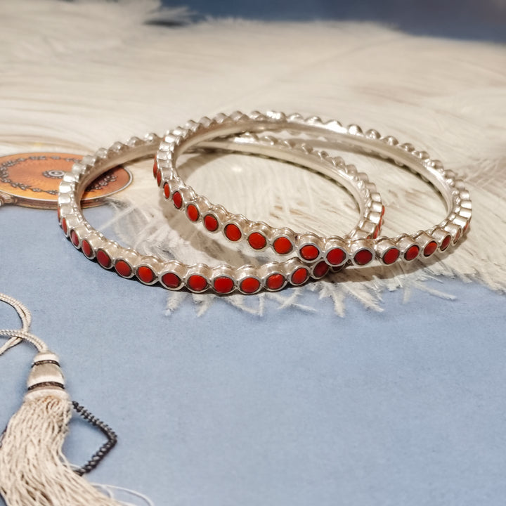 Red Stone Silver Bangle