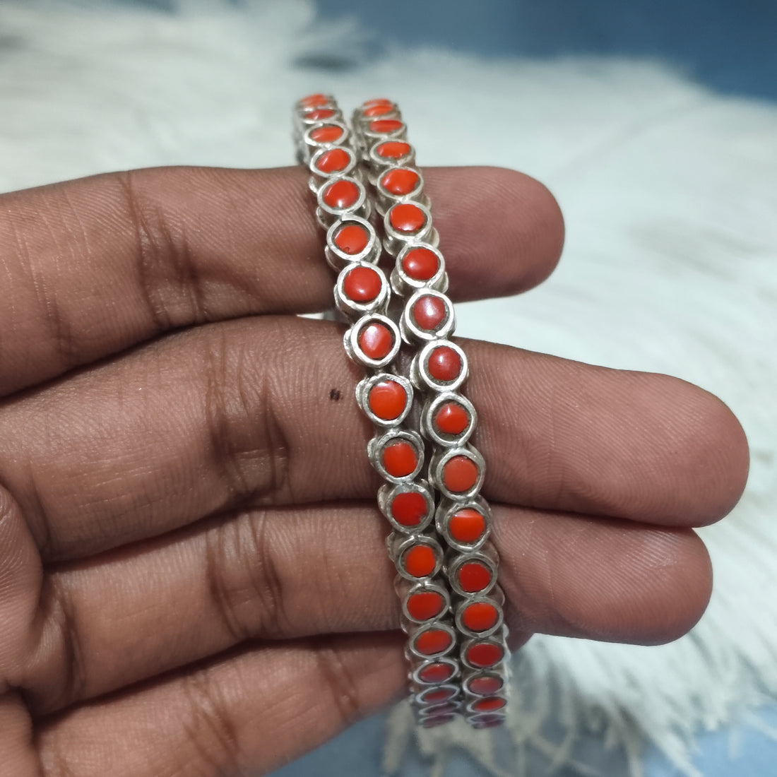 Red Stone Silver Bangle