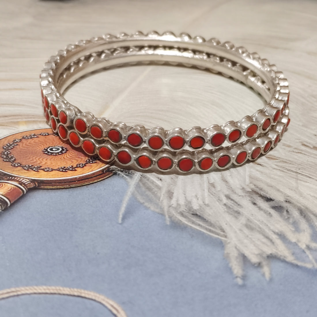 Red Stone Silver Bangle