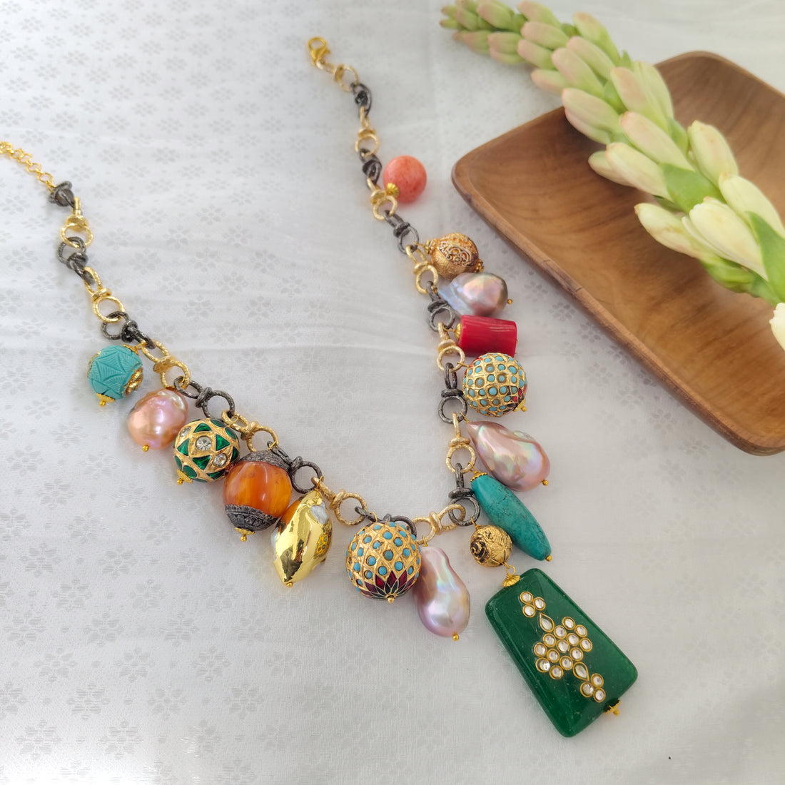 Colorful Brass Statement Necklace