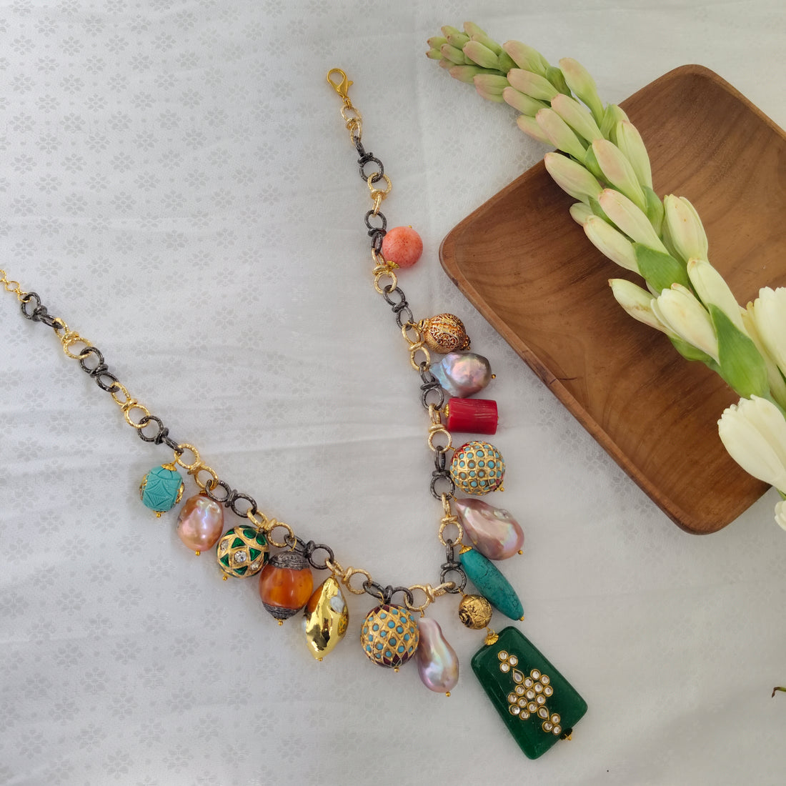 Colorful Brass Statement Necklace