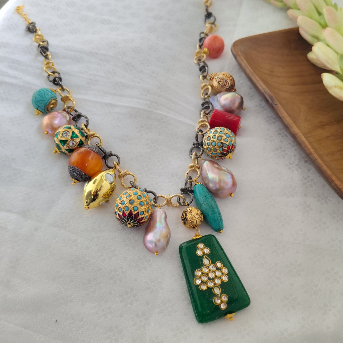 Colorful Brass Statement Necklace