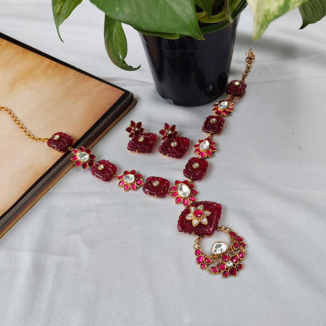 Crimson Blossom Necklace Set