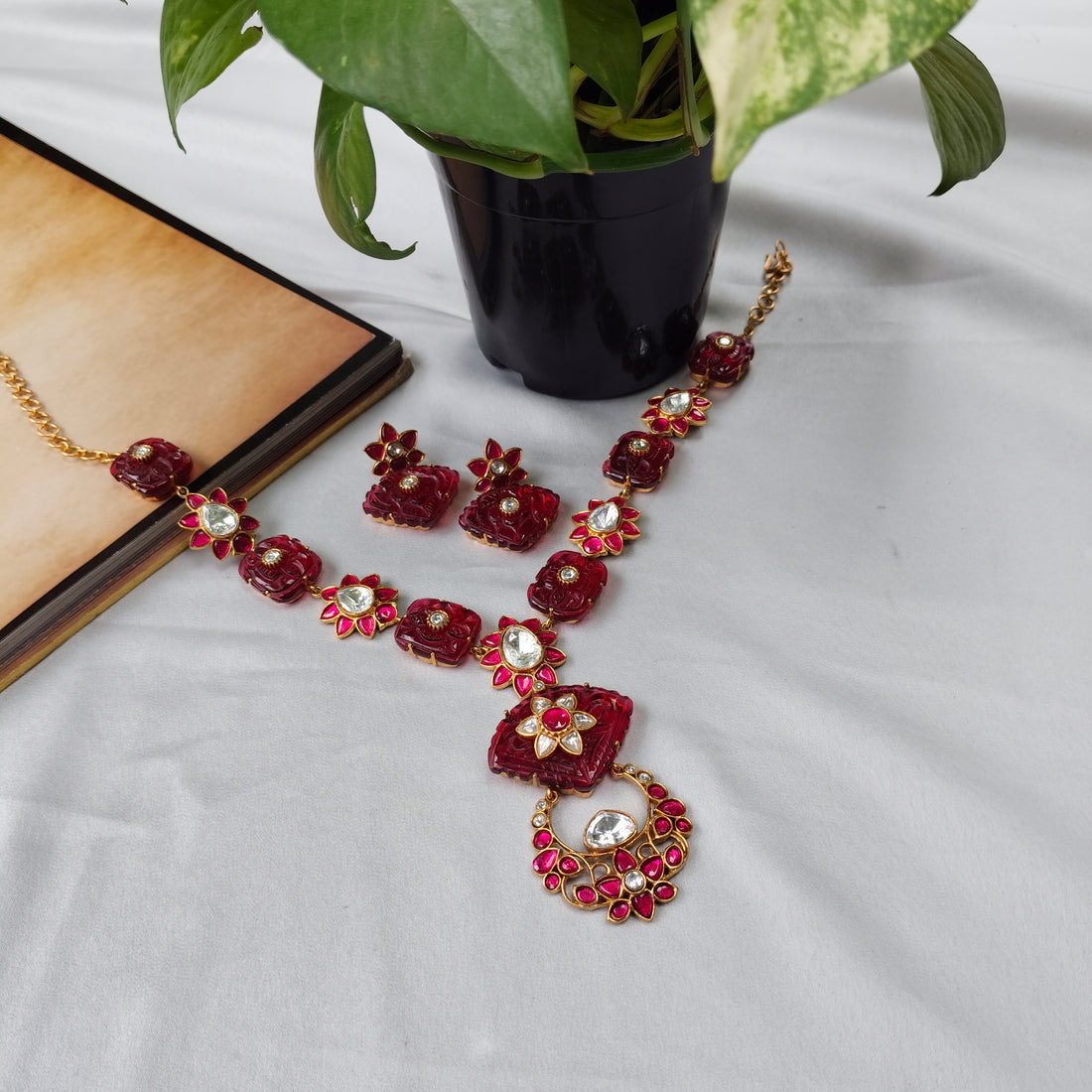 Crimson Blossom Necklace Set