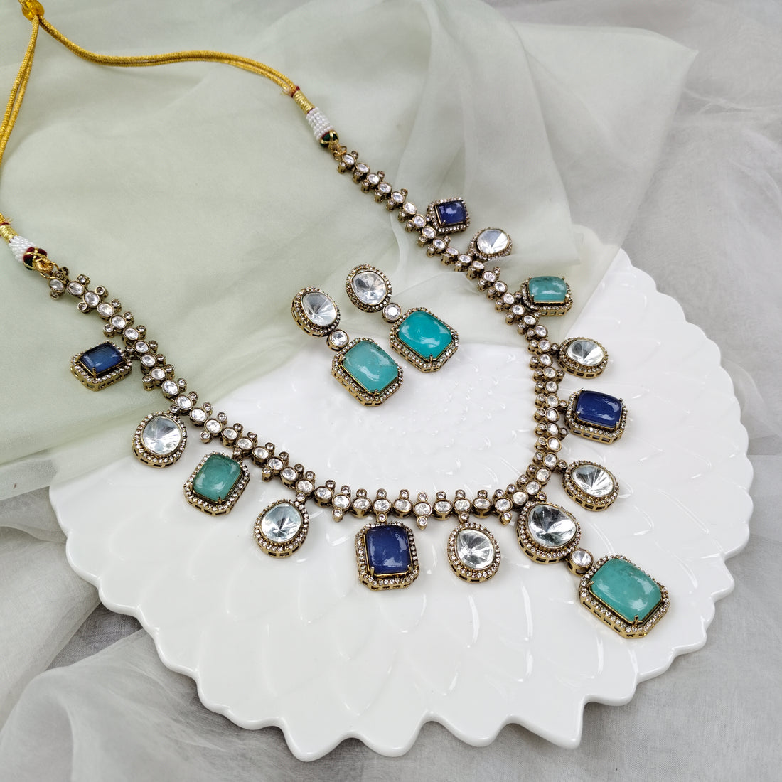 Multi-Stone Brass Necklace Set