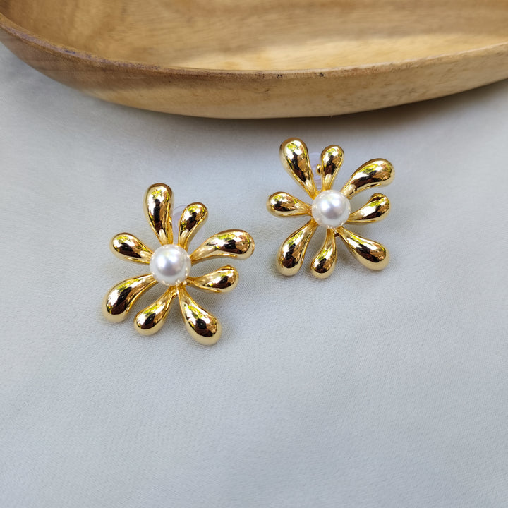 Golden Flower Stud Earrings