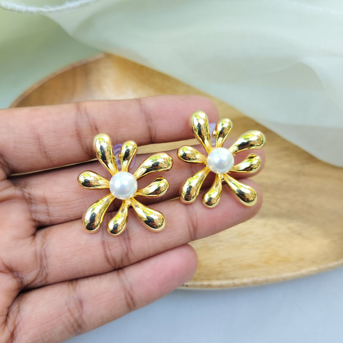 Golden Flower Stud Earrings