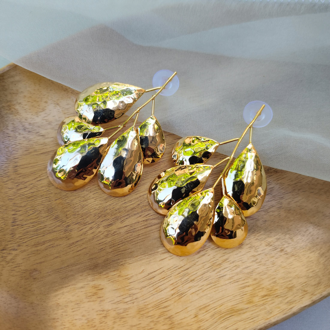 Golden Teardrop Cluster Earrings