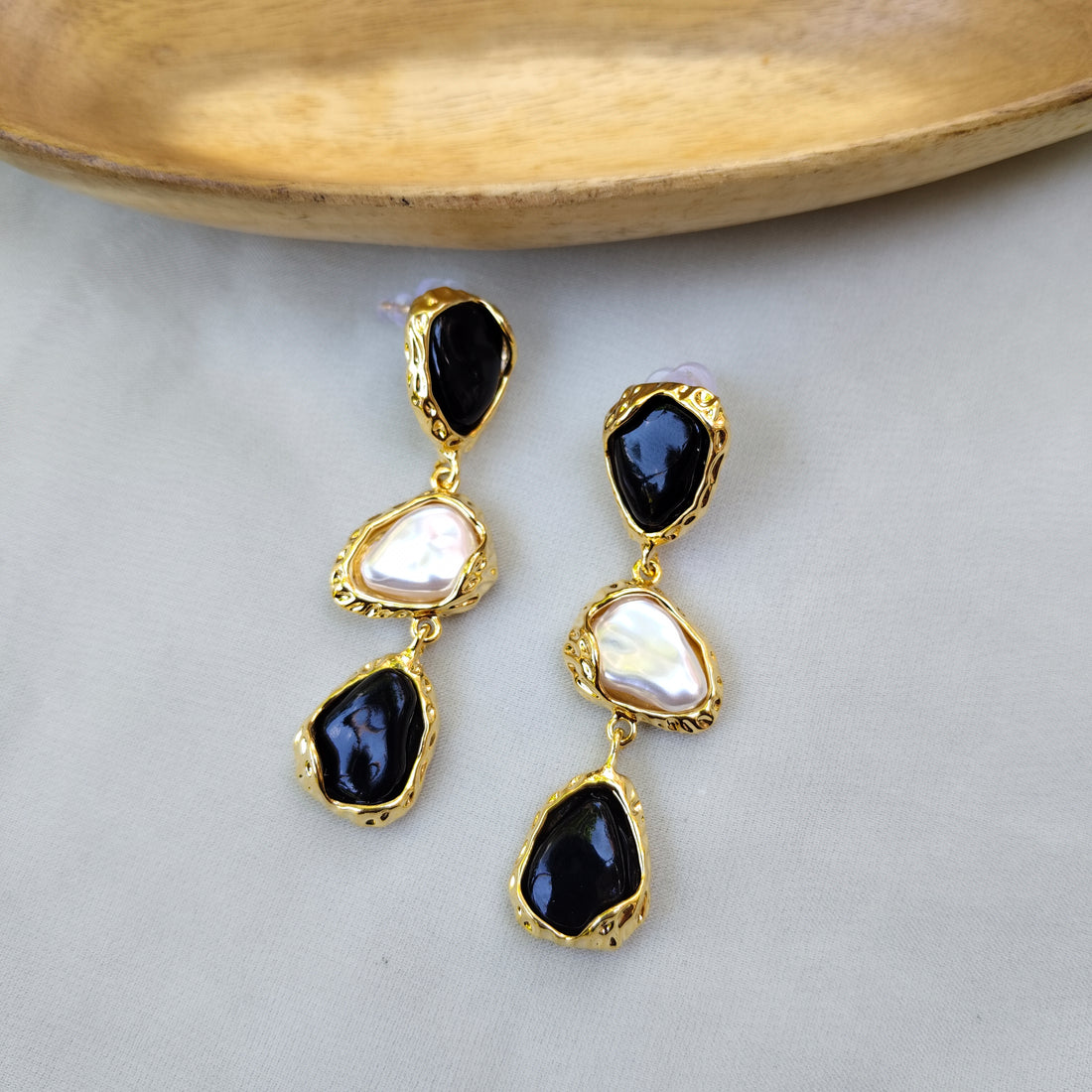 Black and White Teardrop Earrings