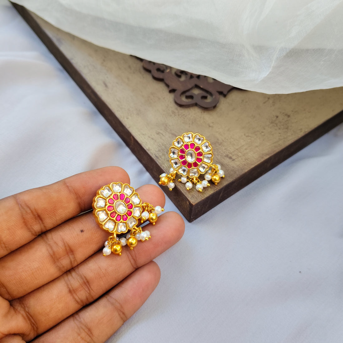 Pink and White Stud Earrings