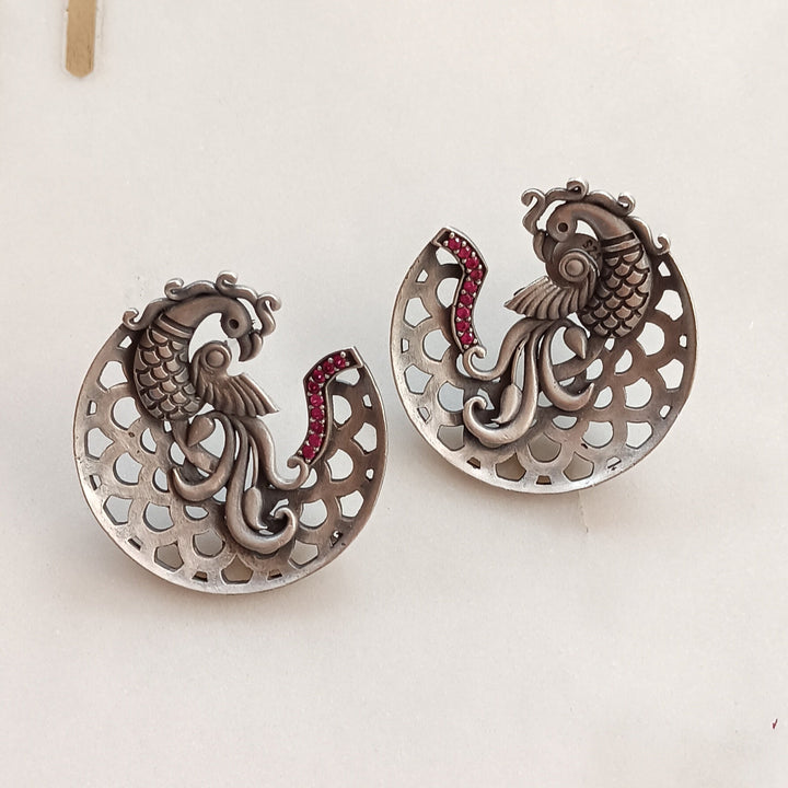 Silver Serenade of Peacocks Earrings