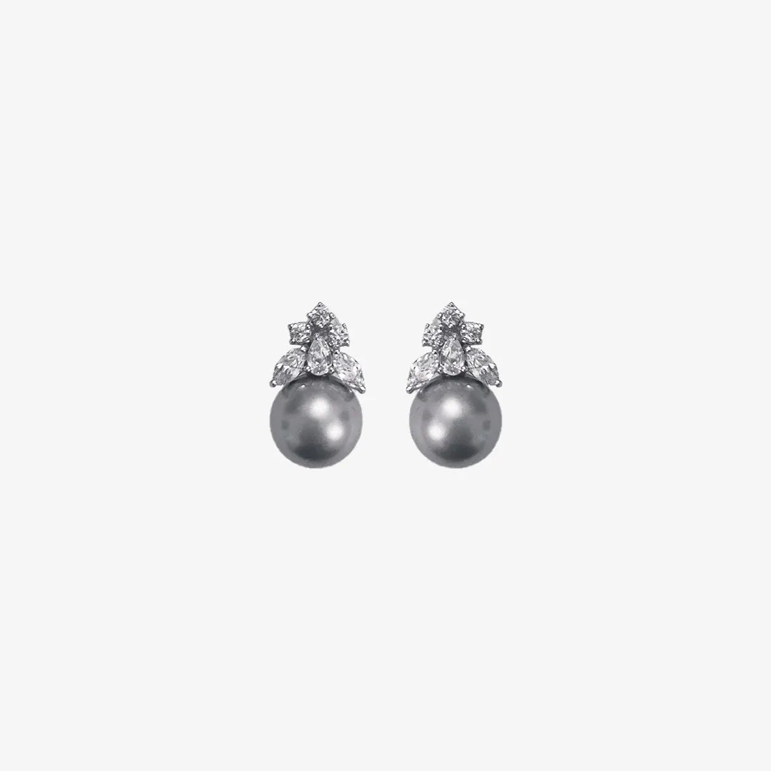 Diamond Cluster With Culture Grey Pearl Earrings