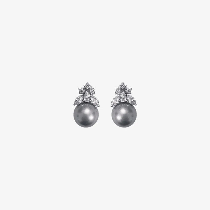 Diamond Cluster With Culture Grey Pearl Earrings