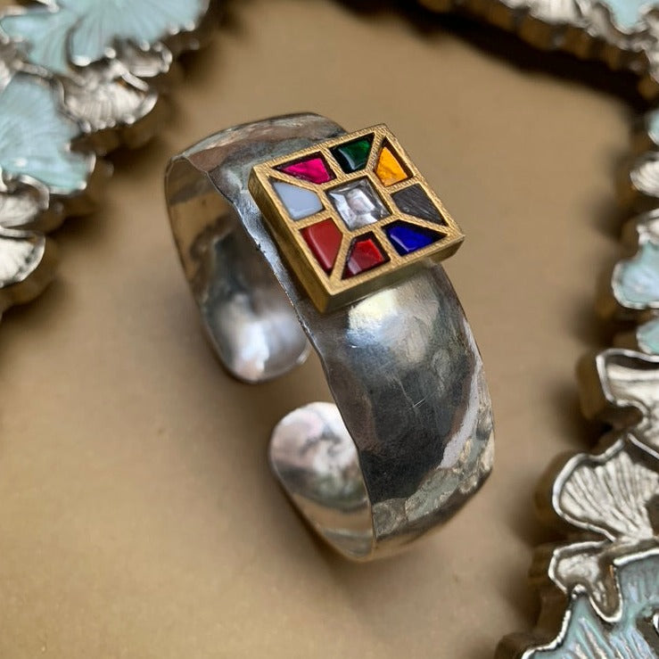 Navaratna Silver Hand Cuff