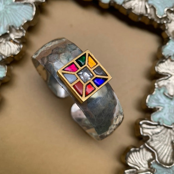 Navaratna Silver Hand Cuff