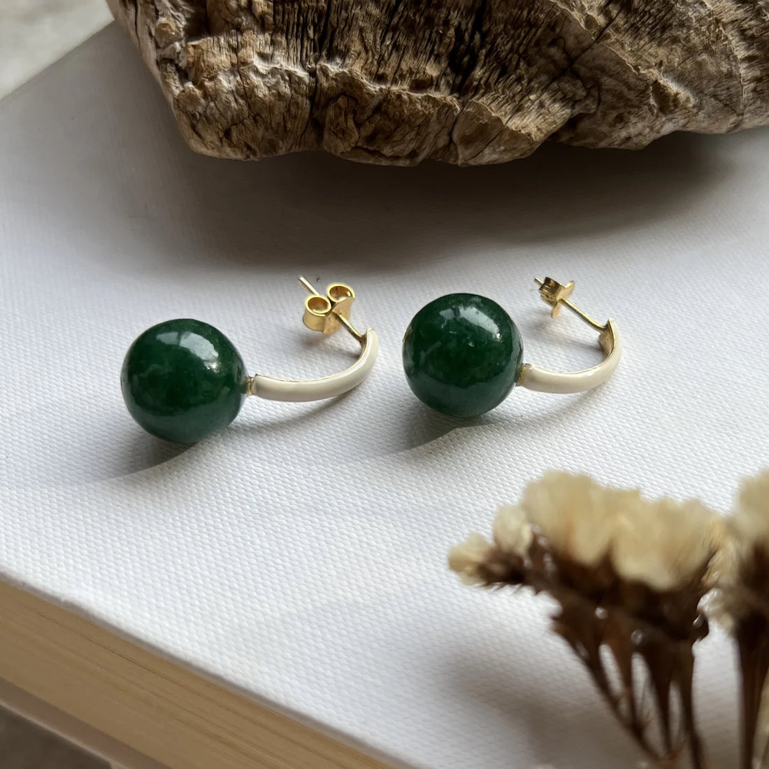 Aventurine Enamel Ball Earrings