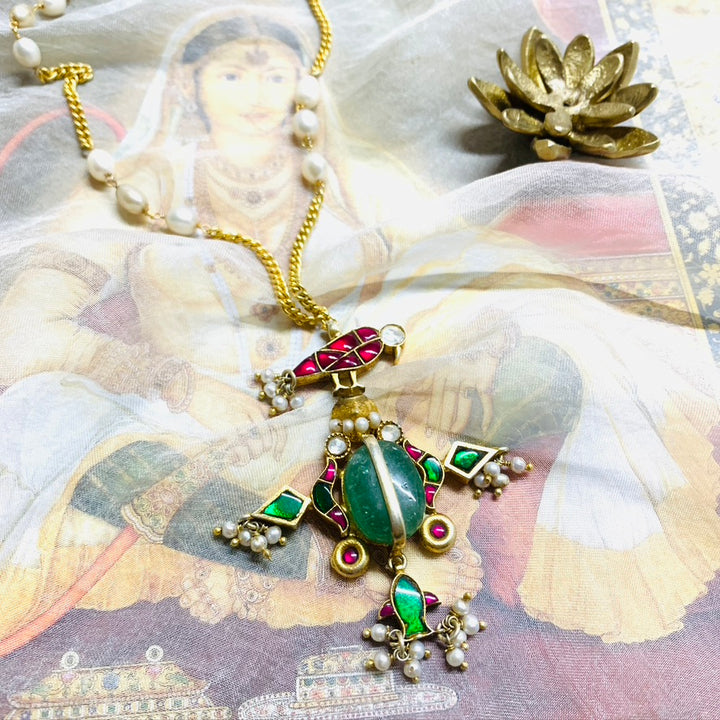 Pakshi Emerald Dangler Pendant Necklace