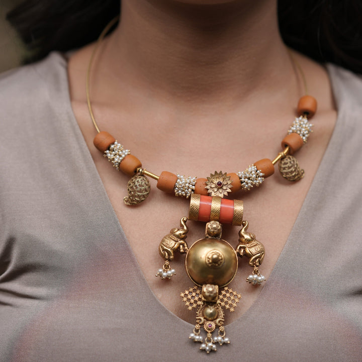 Coral and Silver Statement Necklace