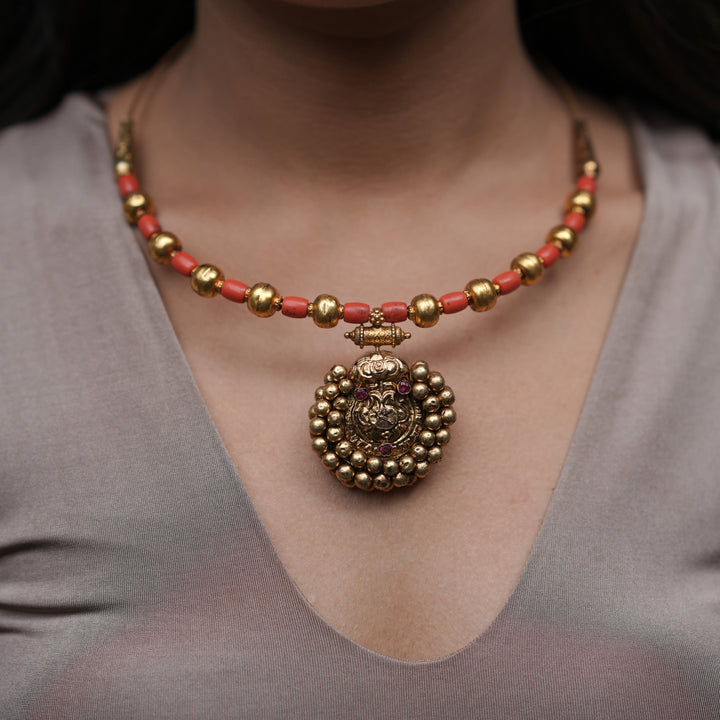 Vintage-Inspired Coral and Silver Necklace