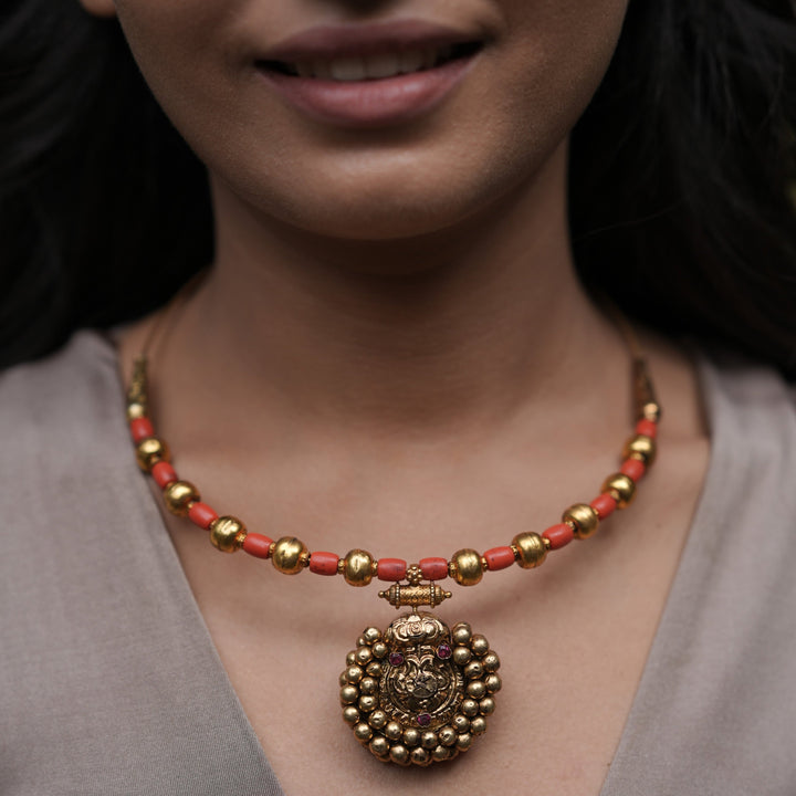 Vintage-Inspired Coral and Silver Necklace