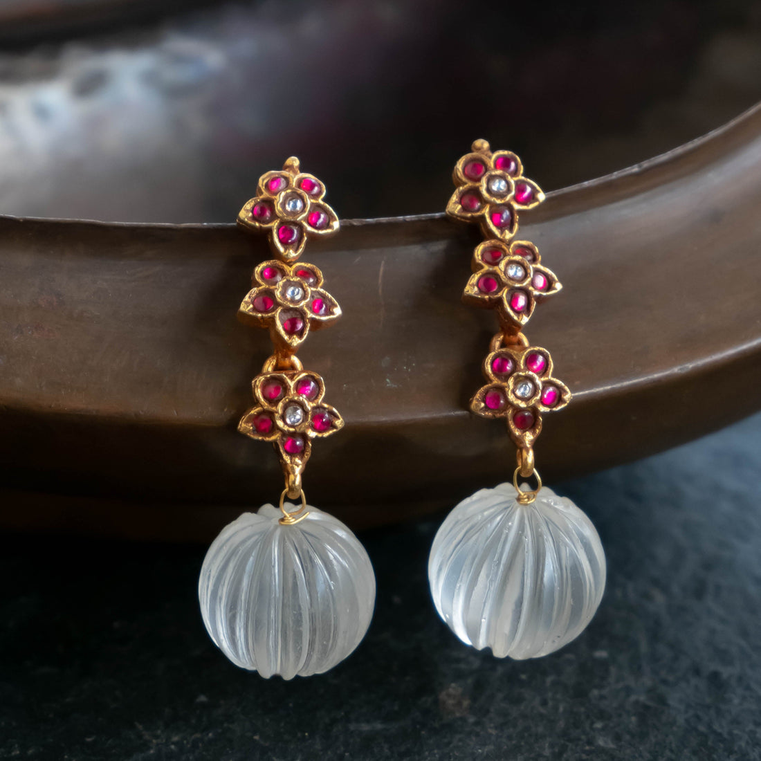 Three Floral White Pumpkin Earrings