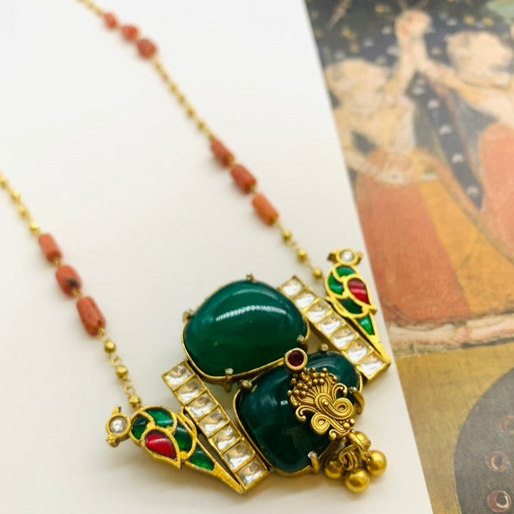 Perrot Love Emerald Tumble Pendant with Coral Chain