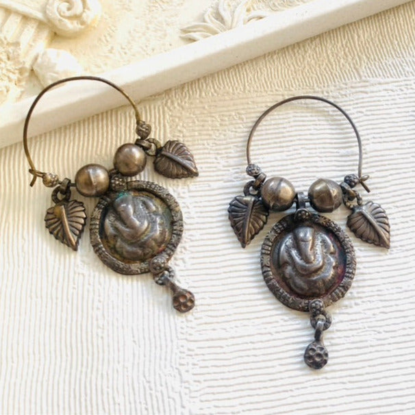 Silver Bali Ganesha Drop Earrings