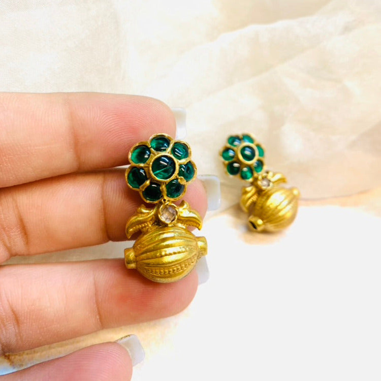 Gundu Green Floral Earrings