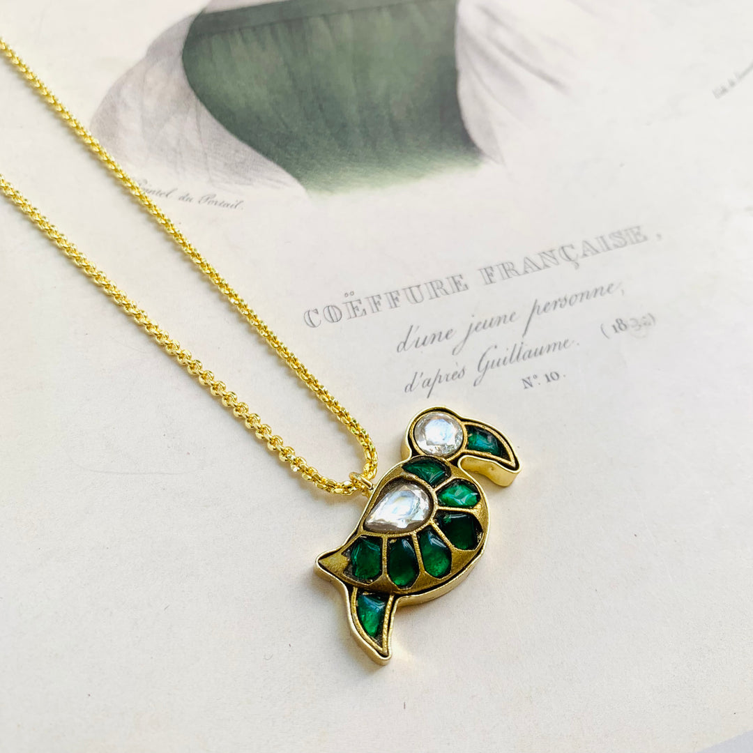 Emerald Parrot Charm Necklace