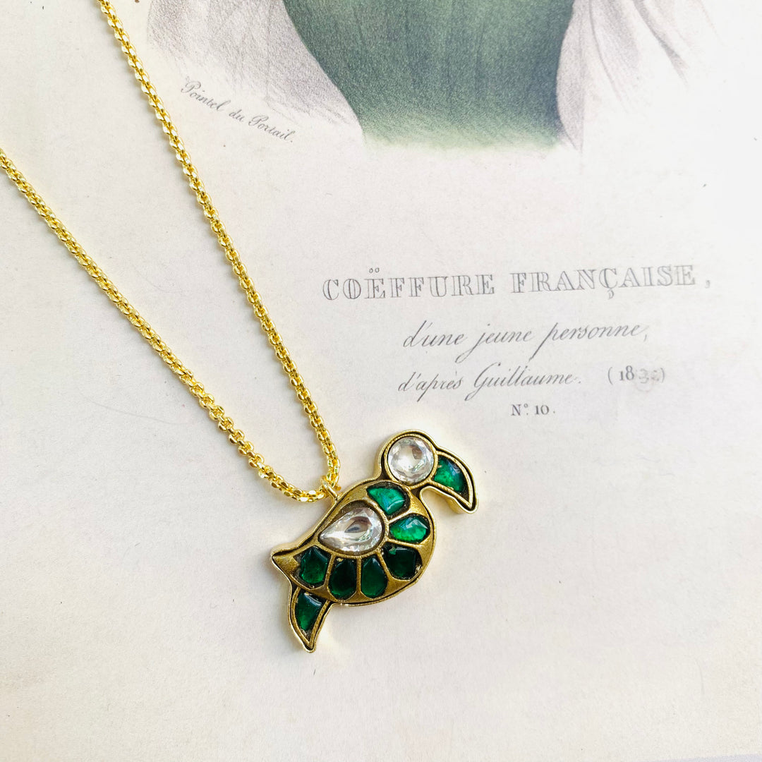 Emerald Parrot Charm Necklace