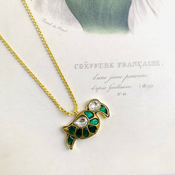 Emerald Parrot Charm Necklace