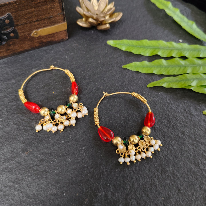 Red Blossom Pearl Earrings