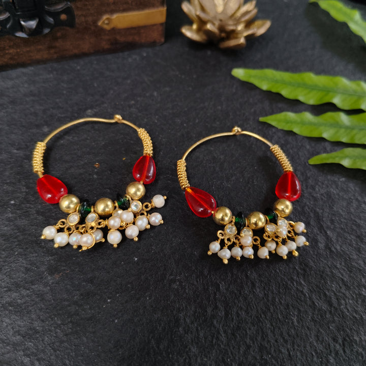 Red Blossom Pearl Earrings