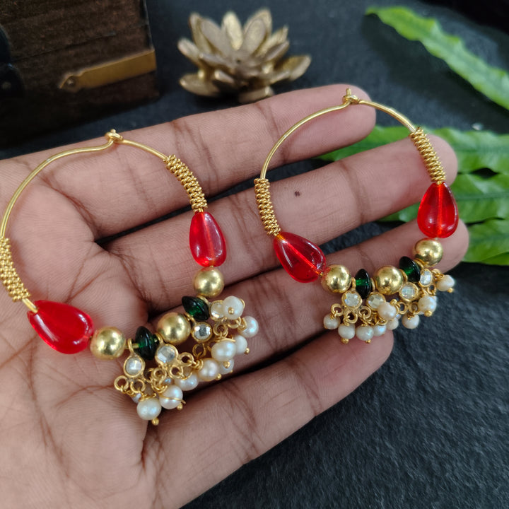 Red Blossom Pearl Earrings