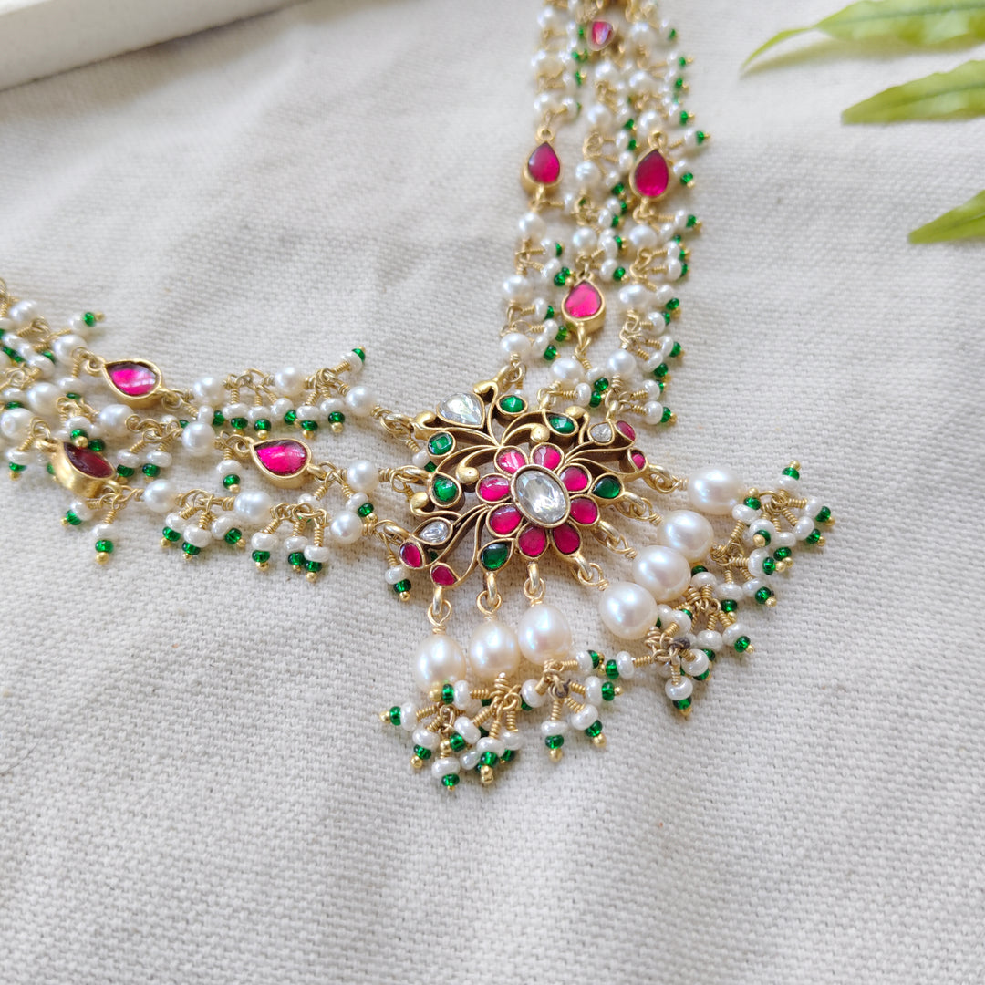 Pearl Blossom Silver Necklace