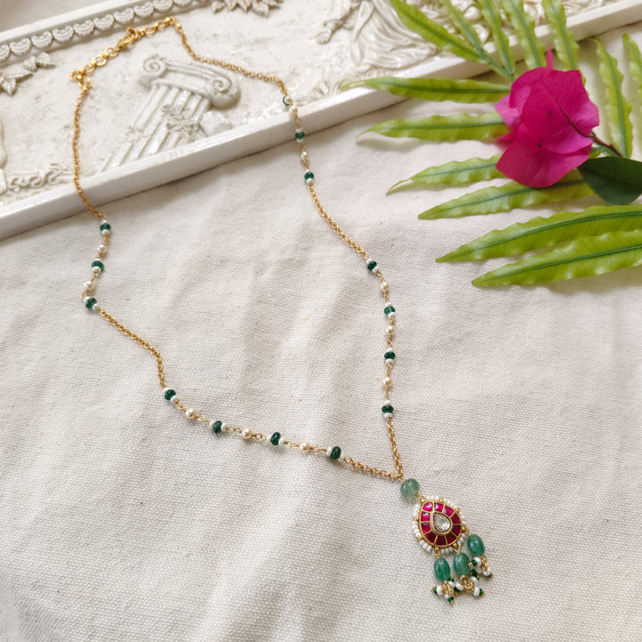 Emerald Drop Silver Necklace