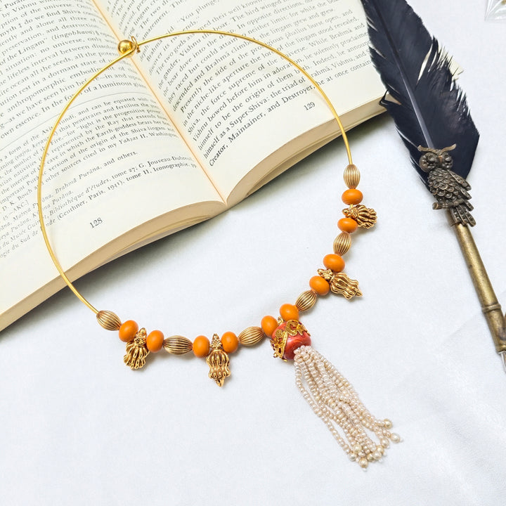 Coral Sunset Tassel Necklace